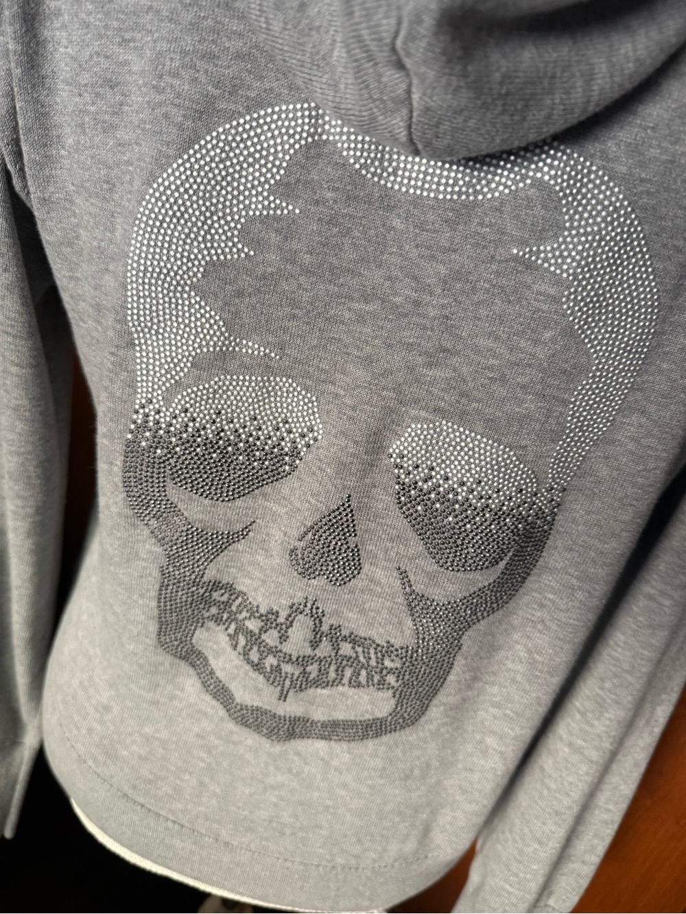 ⚜️ ZADIG & VOLTAIRE GRAY MEDIUM SKULL RHINESTONE ZIP UP HOODIE ⚜️ - Picture 5 of 14